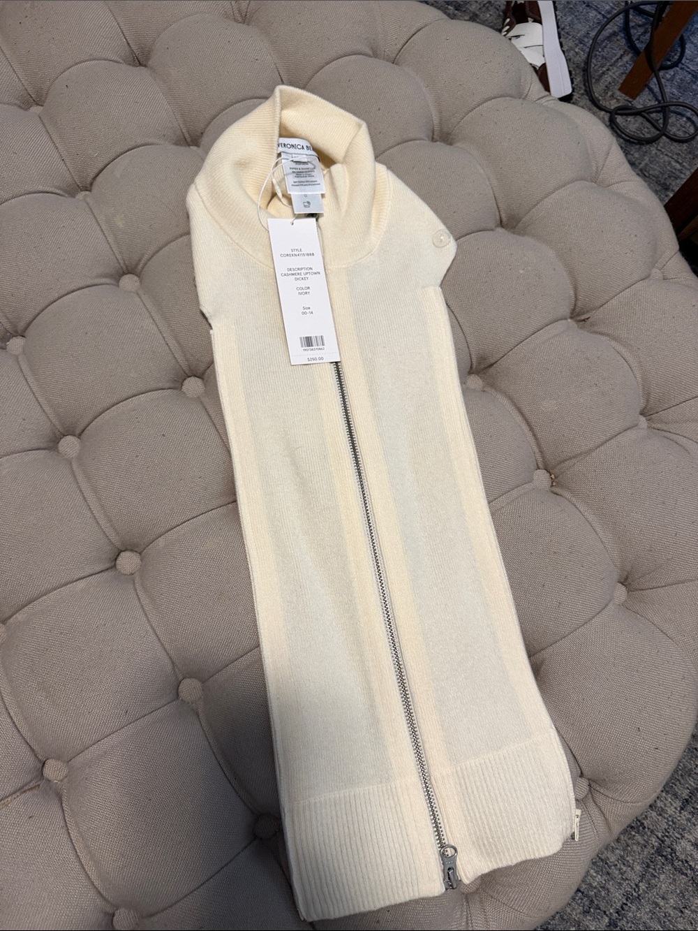 Veronica Beard Cream Zip-Up Turtleneck Vest